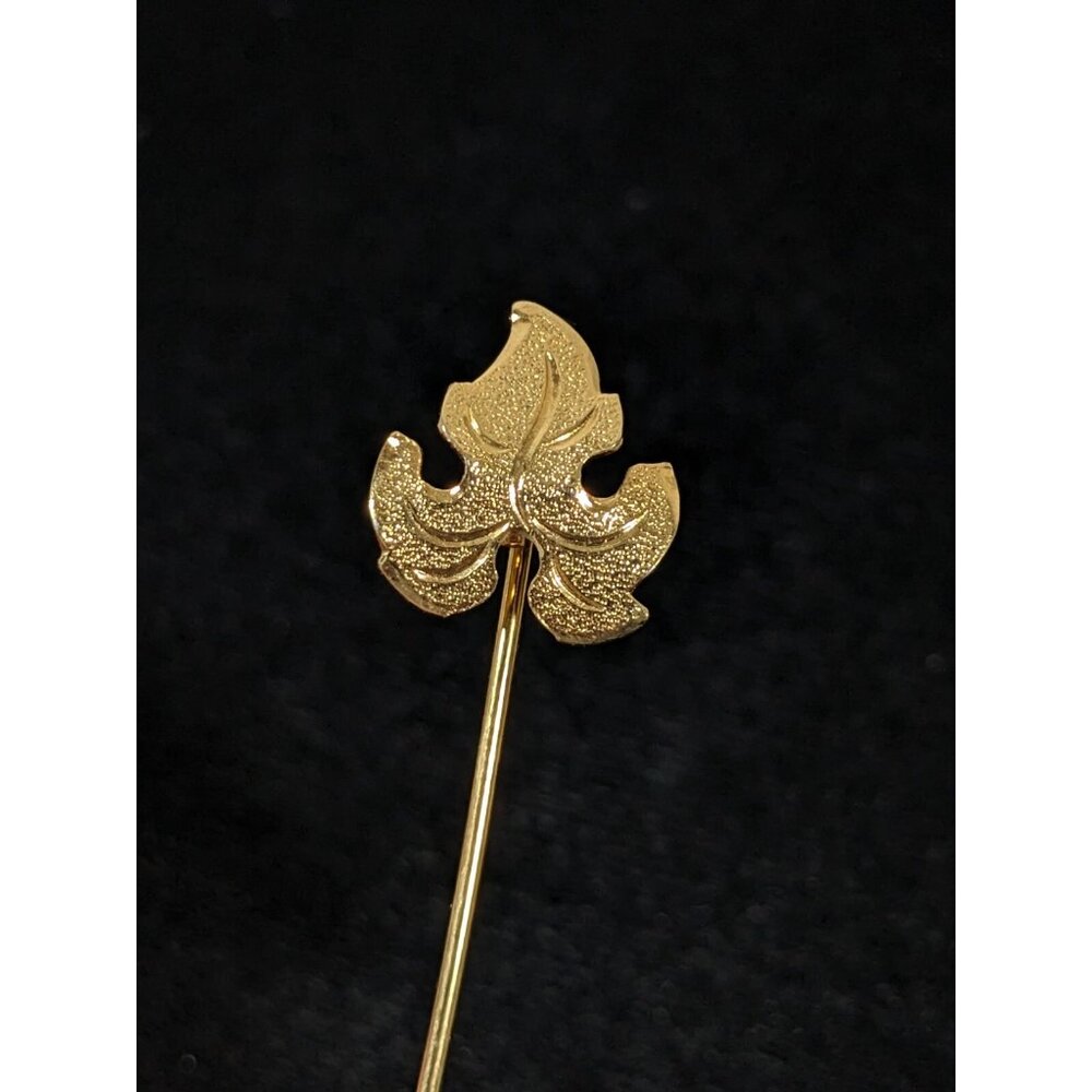 Vintage Gold Tone Curved Leaf Short Stick Pin 2 inch Textured - Picture 3 of 11